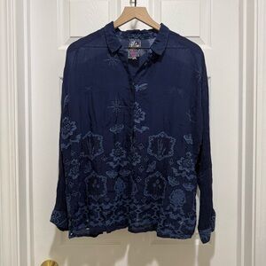 Johnny Was Deep Blue Embroidered Top